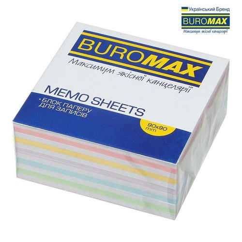 Блок паперу BUROMAX 2263 д/нотаток ЛЮКС ЗЕБРА PASTEL не склеєний 90х90х40мм