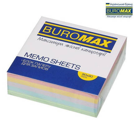 Блок паперу BUROMAX 2282 д/нотаток ЛЮКС ДЕКОР PASTEL склеєний 90х90х30мм, фото 1