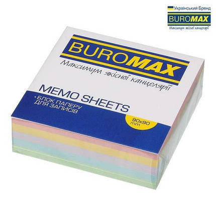 Блок паперу BUROMAX 2283 д/нотаток ЛЮКС Декор PASTEL не склеєний 90х90х30мм, фото 1