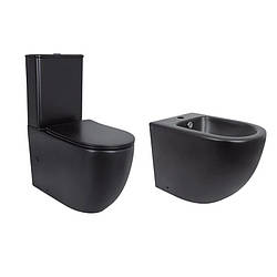 Акційний набір: Унітаз підлоговий Robin Ultra Quiet QT13226083AMB 660x360x855 Black + Біде підлогове Robin