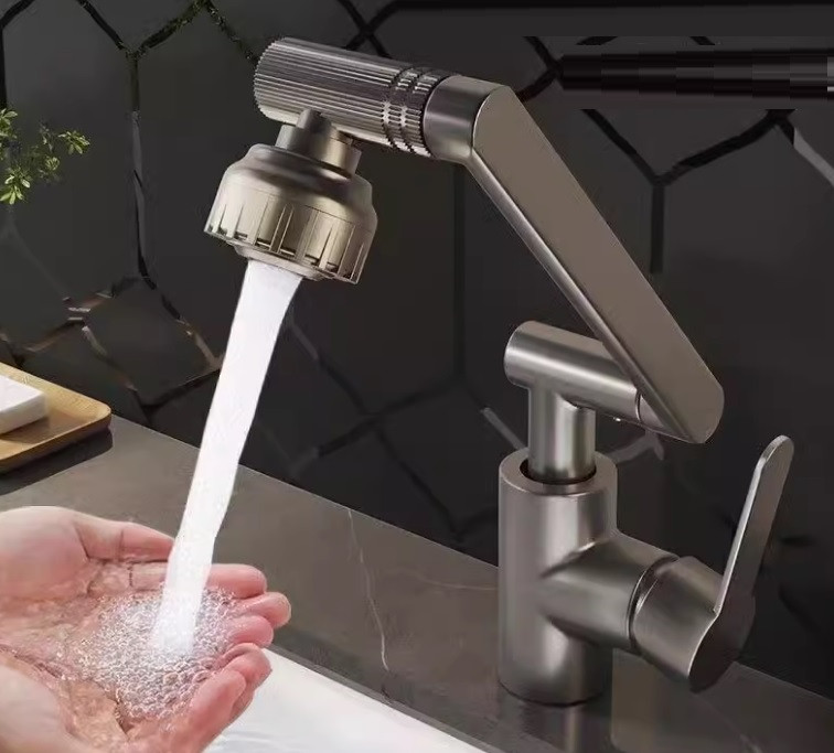 Поворотний змішувач трансформер для ванної кімнати та кухні. Темно-сірий