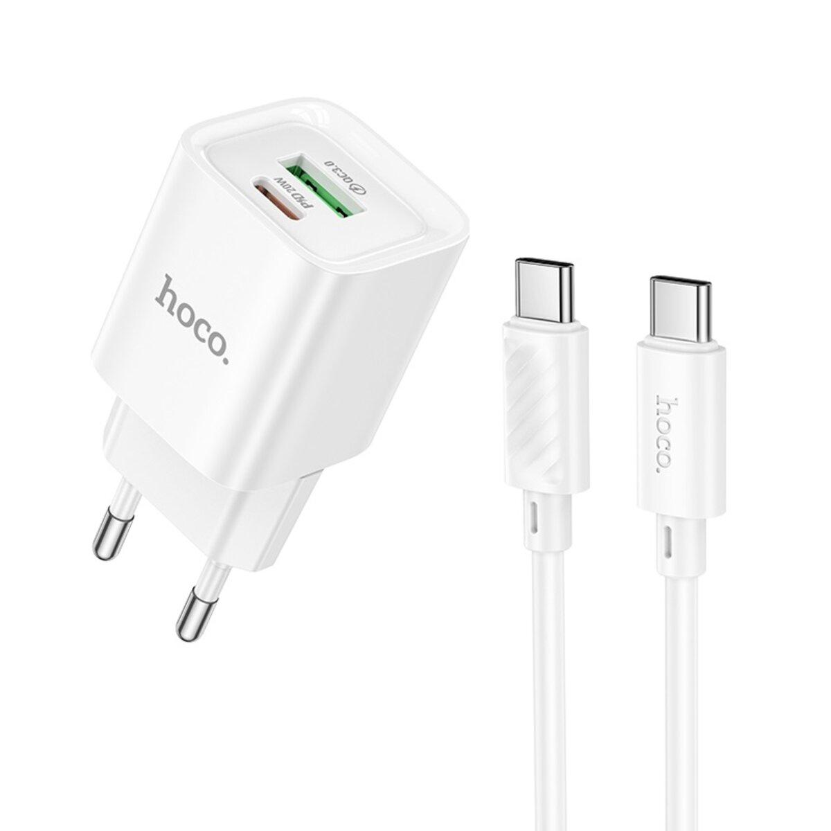 Мережевий зарядний пристрій HOCO C147A Charm PD20W+QC3.0 charger set (C to C)(EU) White, фото 1