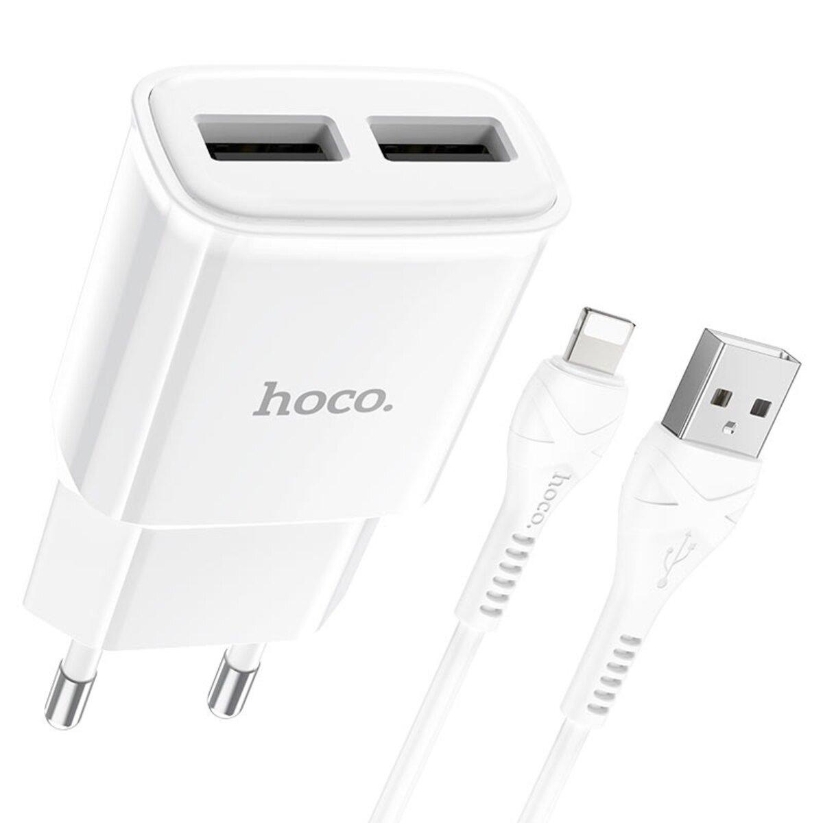 Мережевий зарядний пристрій HOCO C88A Star round dual port charger set (iP) 12W White, фото 1