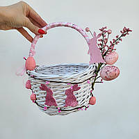 Білий  Дитячий пасхальний кошик для дівчинки з рожевими зайчиками