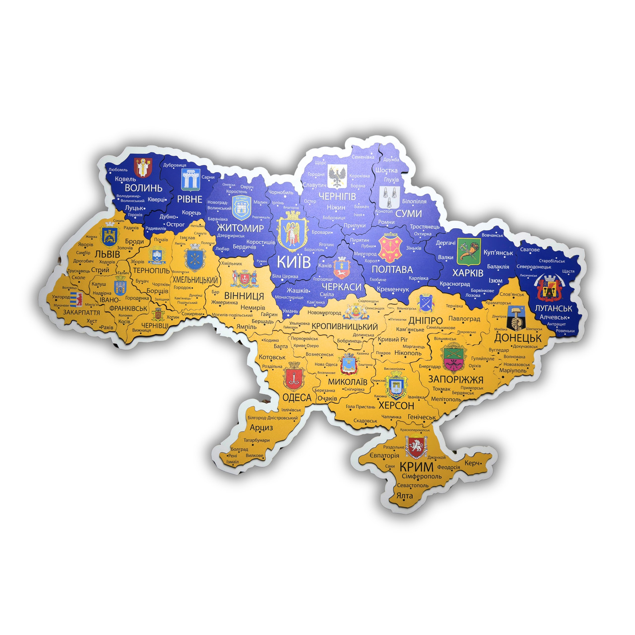 Дерев'яна карта України, багатошарова 3D, настінна, кольорова, 100*70 см