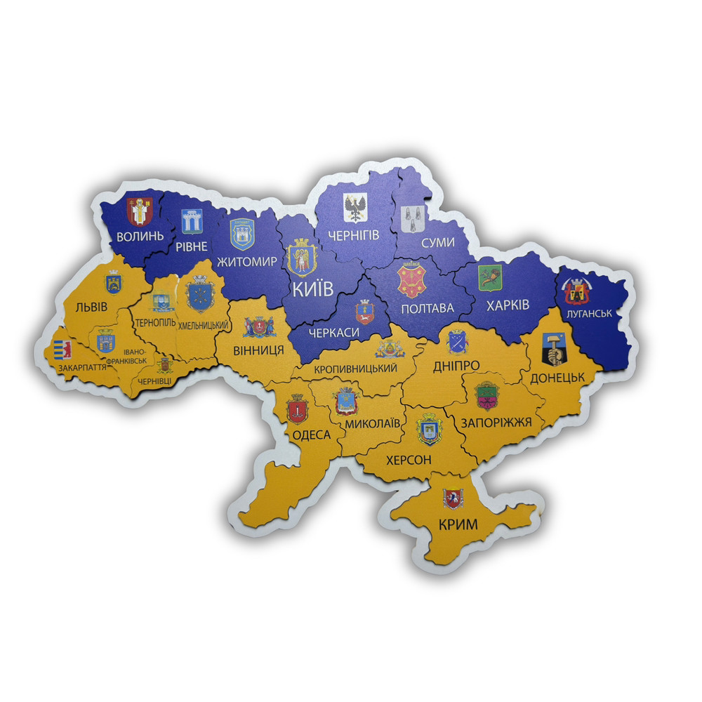Дерев'яна карта України, багатошарова 3D, настінна, кольорова, 50*30 см