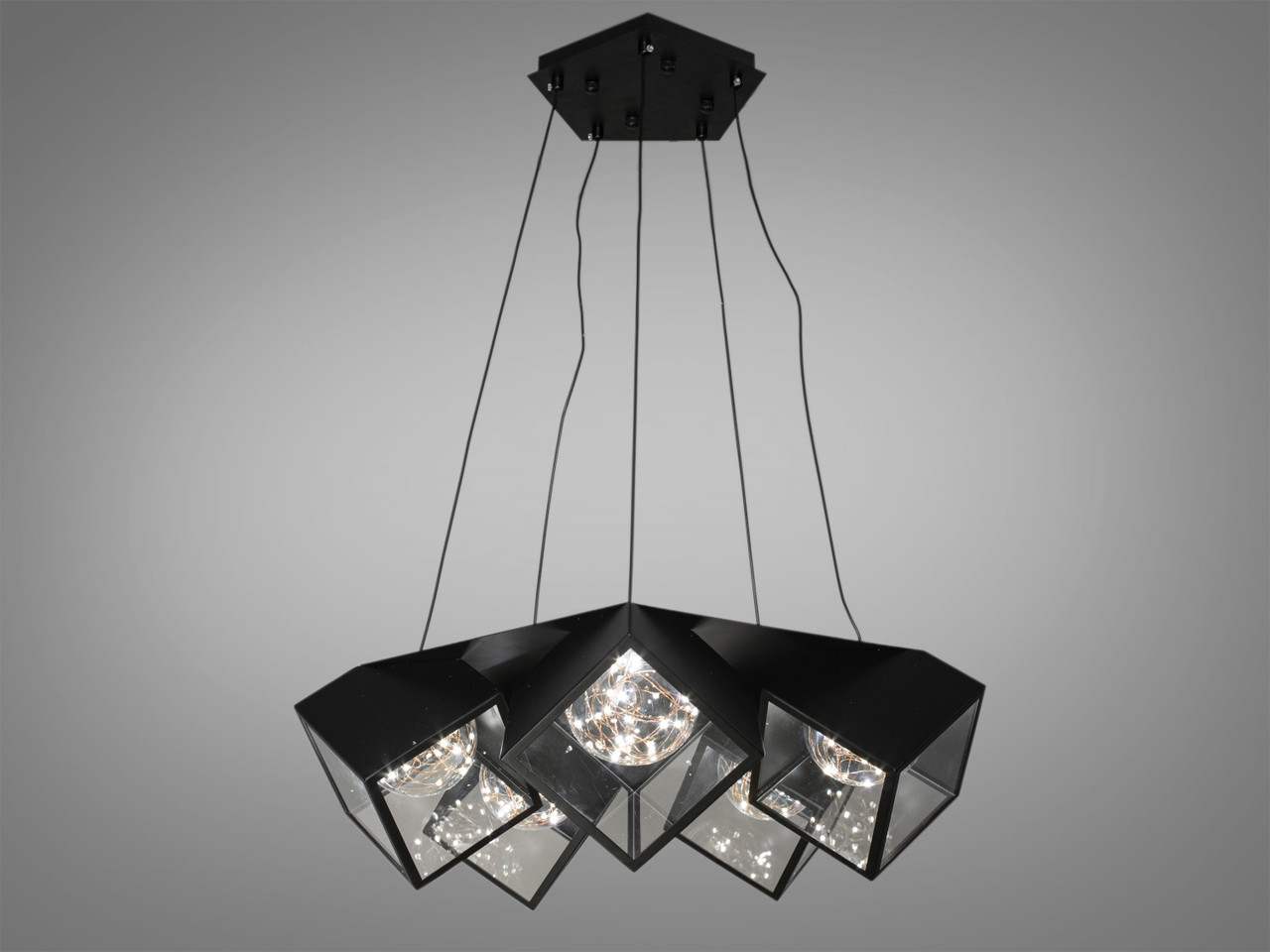 Світлодіодна люстра в стилі Loft, 5 плафонів, 20 Вт, чорна, фото 1