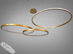 Світлодіодна підвісна люстра з пультом, димером, 165Вт, золотиста