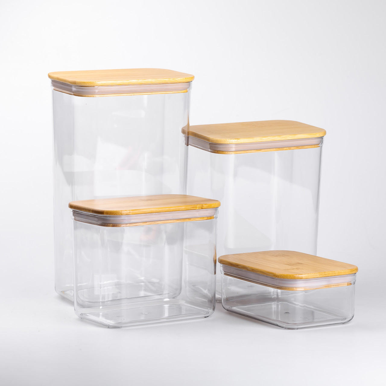 Банки для сипучих продуктів набір із 4 шт пластикові з бамбуковими кришками, фото 1
