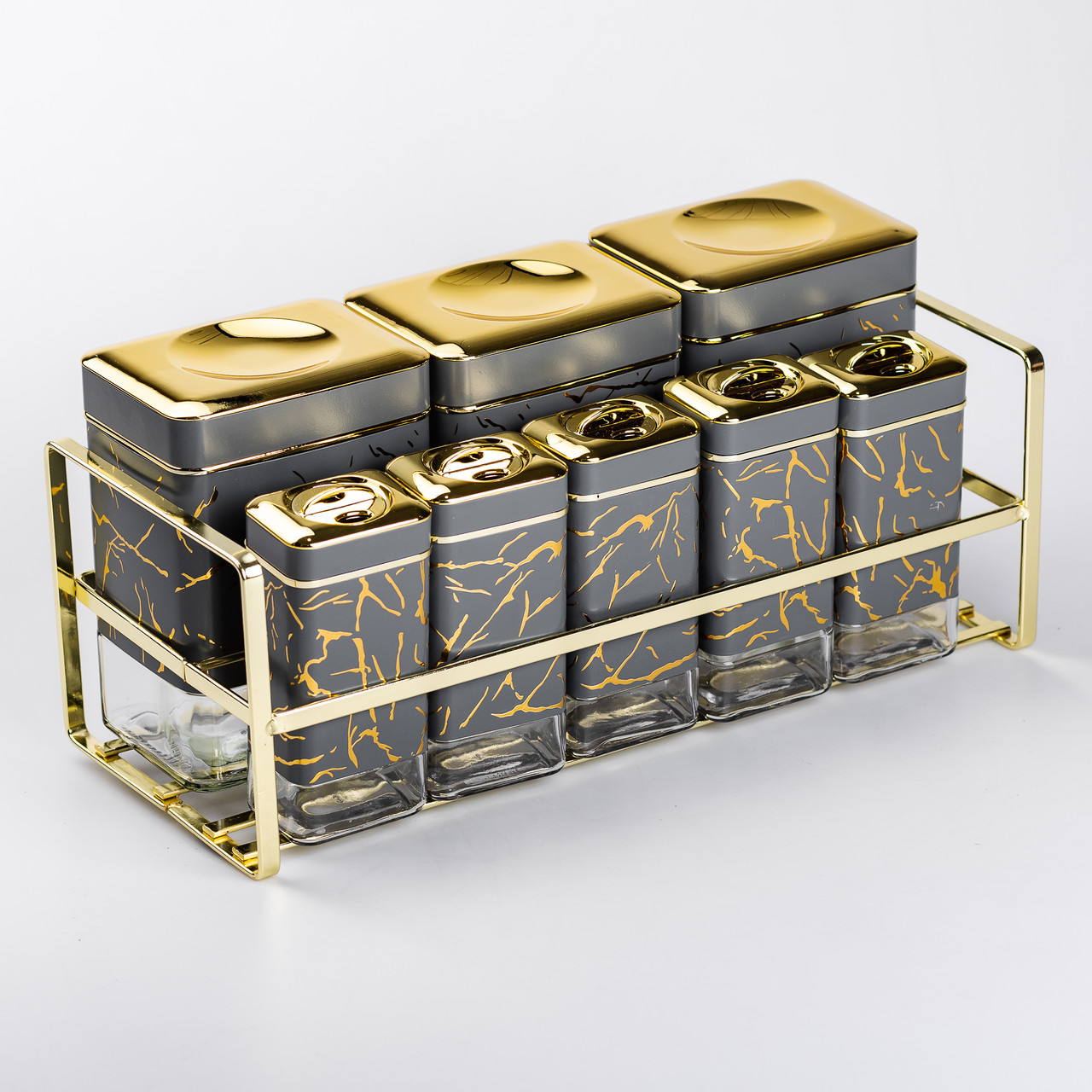 Набір для приправ та спецій на підставці 8 штук з кришками Сірий, фото 1