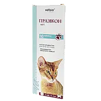 Таблетки Vetbio Празікон кет антигельмінтні для  котів 10 т 1 таблетка на 4 кг