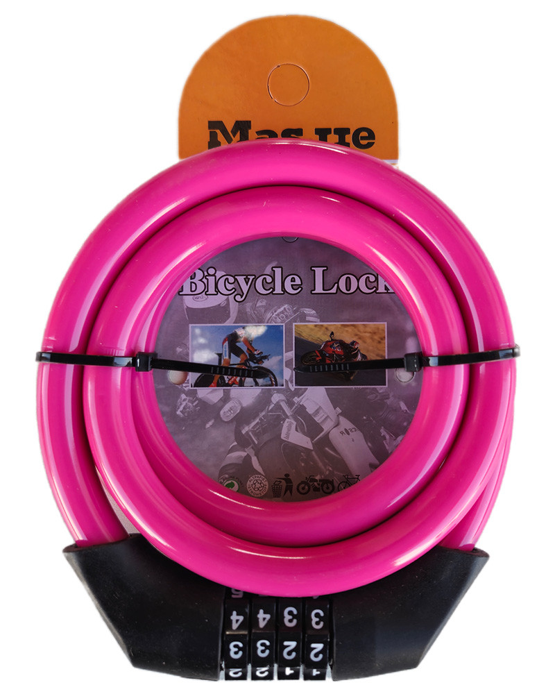 Замок велосипедний кодовий Masjie 65163 (12x1200 мм) рожевий, фото 1