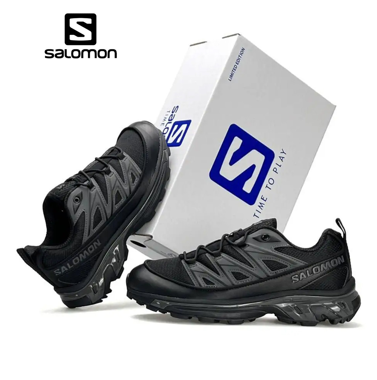 Чоловічі шкіряні текстиль кросівки Salomon XT-6 EXPANSE All Black Grey, кеди шкіра текстиль. Чоловіче взуття