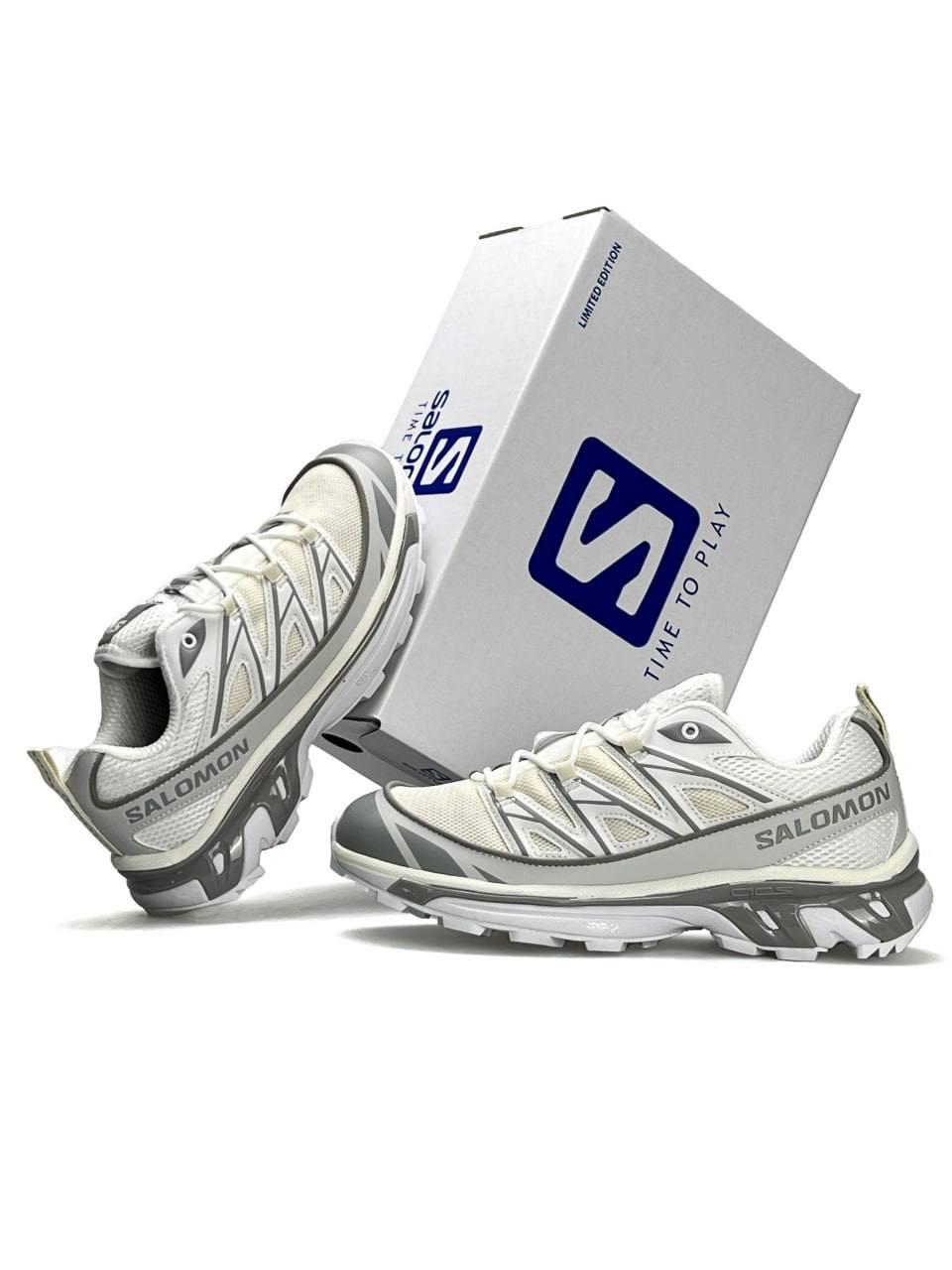 Чоловічі шкіряні текстиль кросівки Salomon XT-6 EXPANSE White Grey, кеди шкіра текстиль білі. Чоловіче взуття