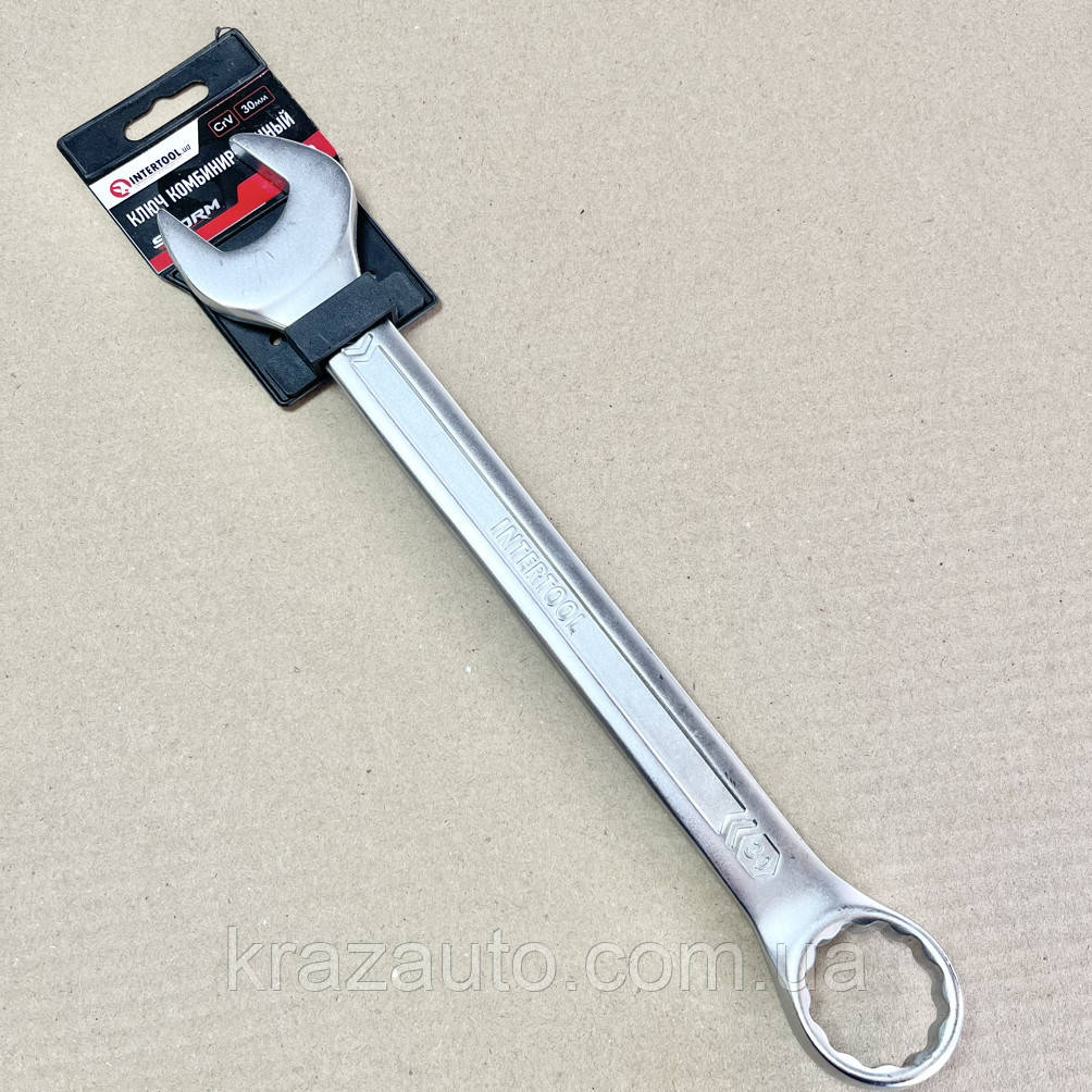 Ключ комбінований 30 мм Cr-V, покриття сатин-хром; PROF DIN3113 INTERTOOL XT-1030, фото 1