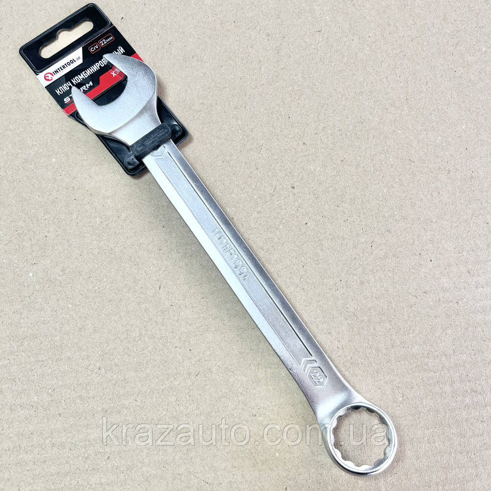 Ключ комбінований 22 мм Cr-V, покриття сатин-хром; PROF DIN3113 INTERTOOL XT-1022, фото 1