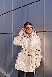 Жіноча світла молочна демісезонна комбінована брендована куртка з капюшоном