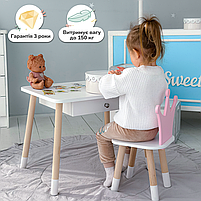 Дитячий столик з ящиком 46х60х45 і стільчик корона 26.5х26х25, стіл та стілець для дівчинки, білий з рожевим, фото 5