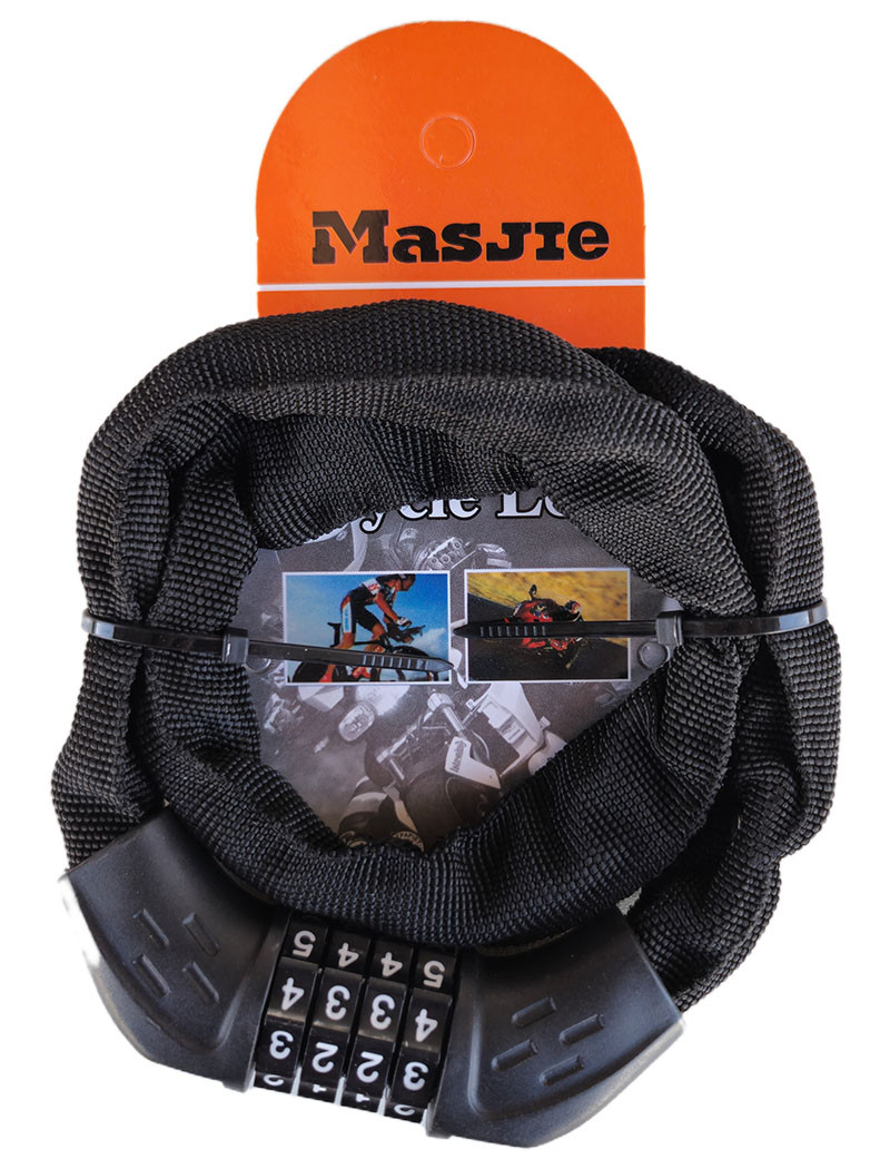 Велозамок ланцюговий кодовий Masjie 65166 (4x600 мм) чорний, фото 1