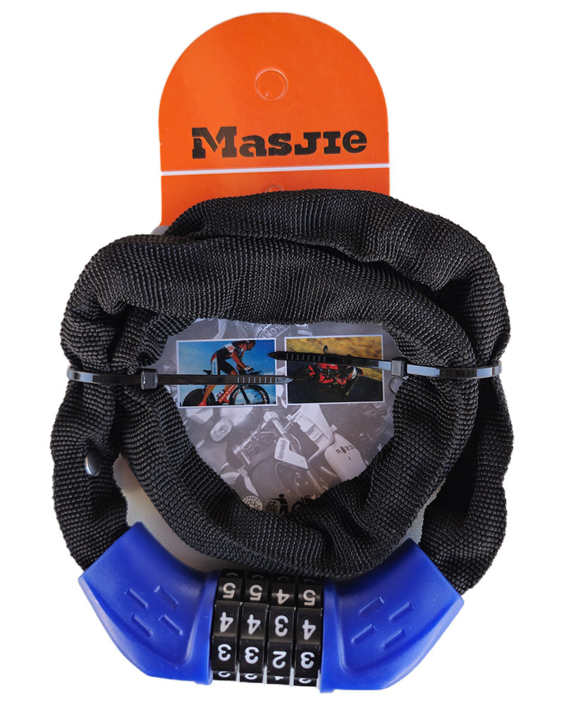 Велозамок ланцюговий кодовий Masjie 65166 (4x600 мм) чорний із синім