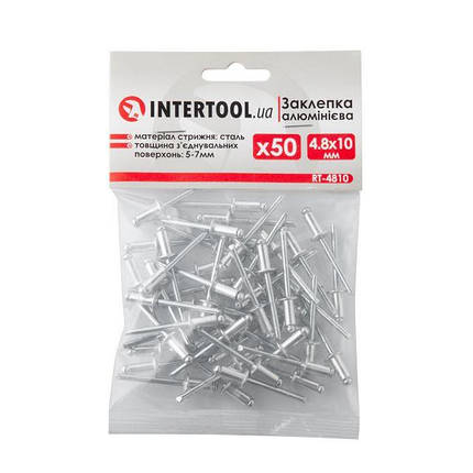 Заклепка алюмінієва 4.8*10.0 мм, 50 од. INTERTOOL RT-4810, фото 1