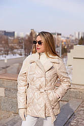 Жіноча світла молочна якісна демісезонна фірмова демісезонна куртка з поясом