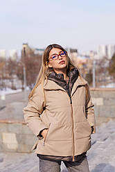 Комбінована жіноча куртка-трансформер зі стьобаної плащової тканини з капюшоном