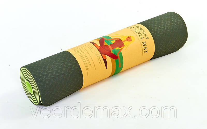 Килимок для йоги та фітнесу Yoga mat 2-шаровий TPE+TC 6mm FI-3046-8 (1.83*0.61*6mm) зелений-салатовий, фото 1
