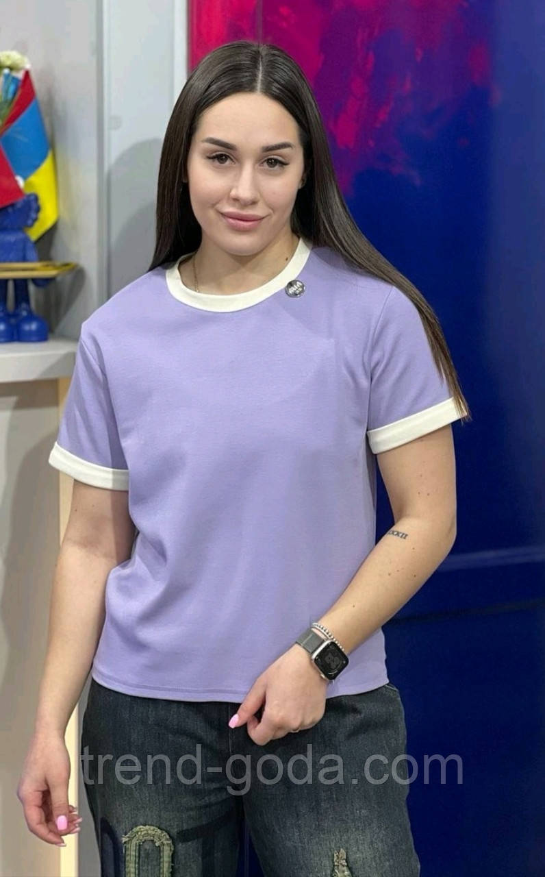 Модна жіноча футболка однотонна літня базова якісна капучино,біла, чорна, коричнева, лаванда