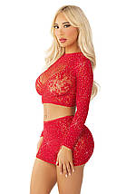 Комплект Leg Avenue Rhinestone Crop Top and Mini Skirt One Size, Red, фото 3