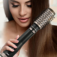 Фен-щітка для укладання та сушіння волосся з обертовою насадкою RAF 1000Вт, стайлер браш з 2 насадками R-421-Black