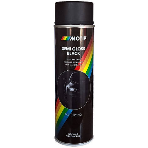 Акрилова фарба спрей чорна напівматова Motip Semi Gloss Black RAL 9005M 500мл, фото 1