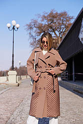 Демісезонне брендове двобортне комбіноване пальто з кашеміру та стьобаної плащової тканини