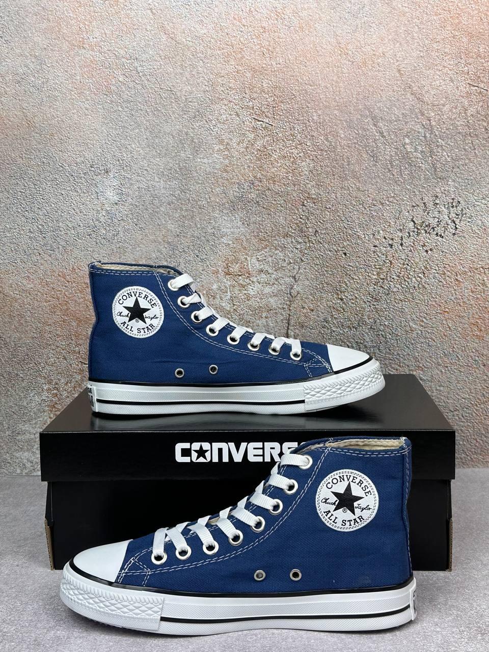 Жіночі кеди Converse All Star Blue High Конверс високі на платформі синього кольору текстиль демісезон