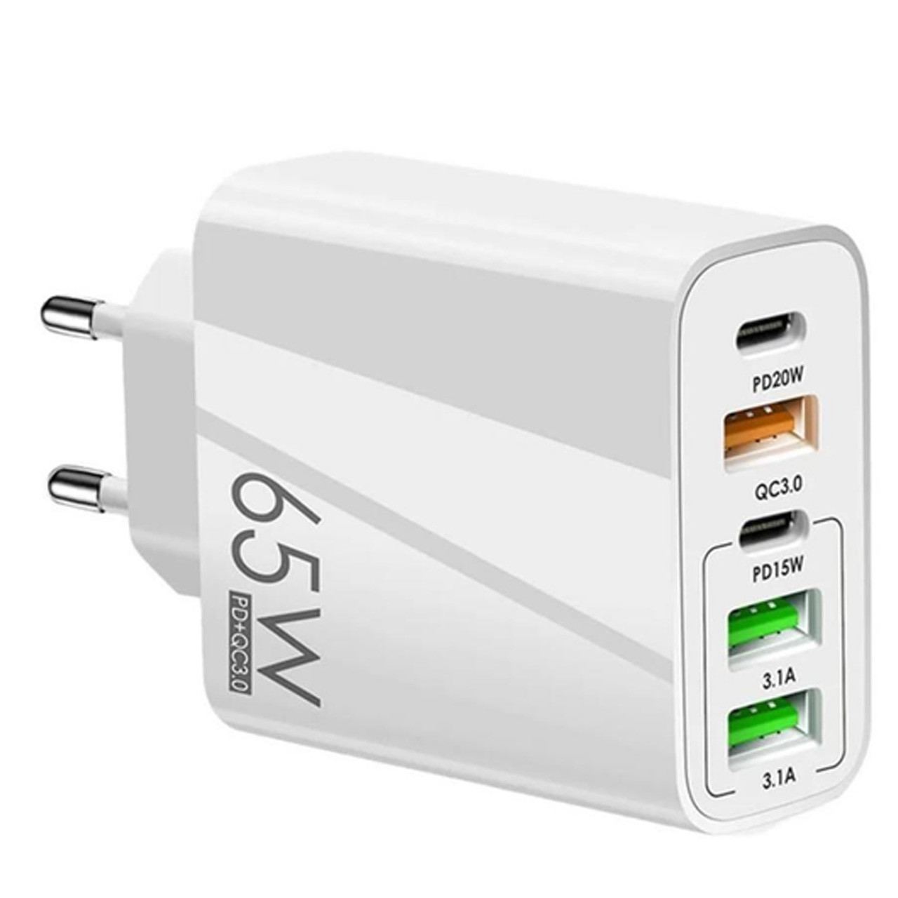 Зарядний пристрій 65W PD+QC – Швидка зарядка для смартфонів, планшетів та ноутбуків білий