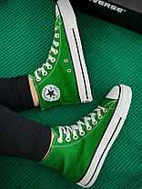 Жіночі кеди Converse All Star Green High Конверс високі на платформі зеленого кольору текстиль демісезон, фото 3