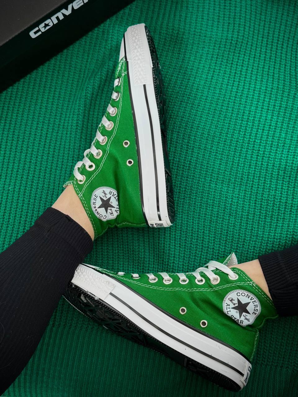 Жіночі кеди Converse All Star Green High Конверс високі на платформі зеленого кольору текстиль демісезон