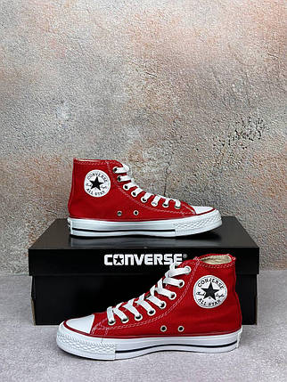 Жіночі кеди Converse All Star Red High Конверс високі на платформі червоного кольору текстиль демісезон, фото 1