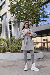 Демісезонне коротке жіноче сіре комбіноване пальто з кашеміру