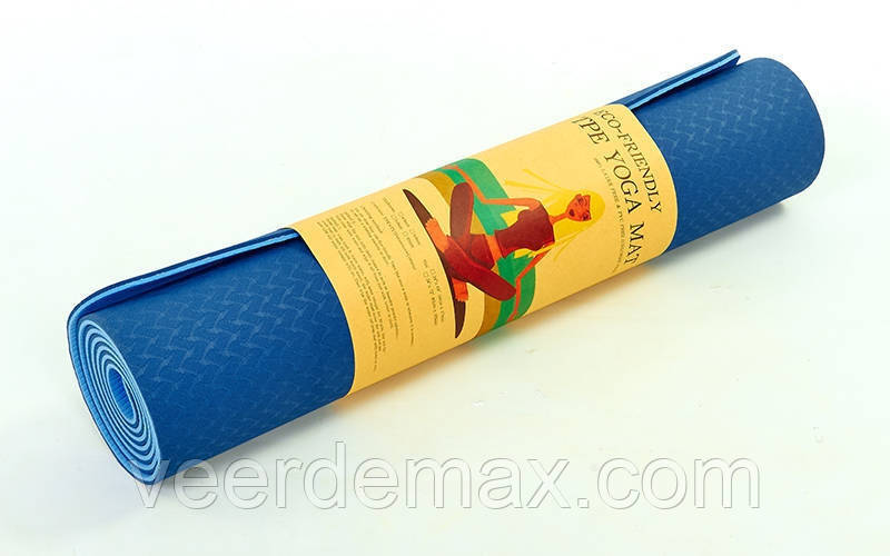 Килимок для йоги та фітнесу Yoga mat 2-х шаровий TPE+TC 6mm FI-3046-5 ( 1.83*0.61*6mm) синій-блакитний