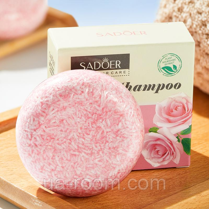 Твердый безсульфатный шампунь Sadoer с розой, 60 г.