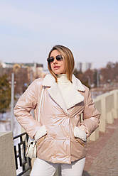 Якісна демісезонна рожева лакована жіноча куртка демісезонна рожева