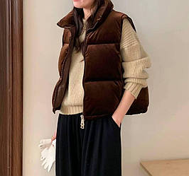 Базова жіноча тепла стильна замшева велюрова весняна безрукавка замша 200 жилет на блискавці з велюру Шоколад, 42/44