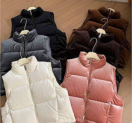 Базова жіноча тепла стильна замшева велюрова весняна безрукавка замша 200 жилет на блискавці з велюру Чорний, 46/48