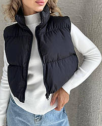 Базова жіноча тепла стильна укорочена жилетка весняна безрукавка плащівка 200 короткий жилет на блискавці