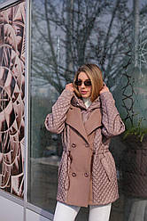 Оригінальна брендова якісна жіноча стьобана куртка на весну з капюшоном