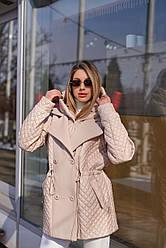 Оригінальна світла брендова якісна жіноча стьобана куртка на весну з капюшоном