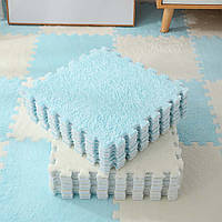 Килимок пазл з ворсом 20шт (30×30см), Блакитний з білим DS