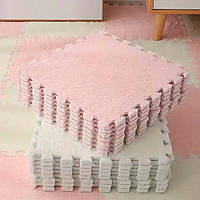 Килимок пазл з ворсом 20шт (30×30см), Рожевий з білим DS