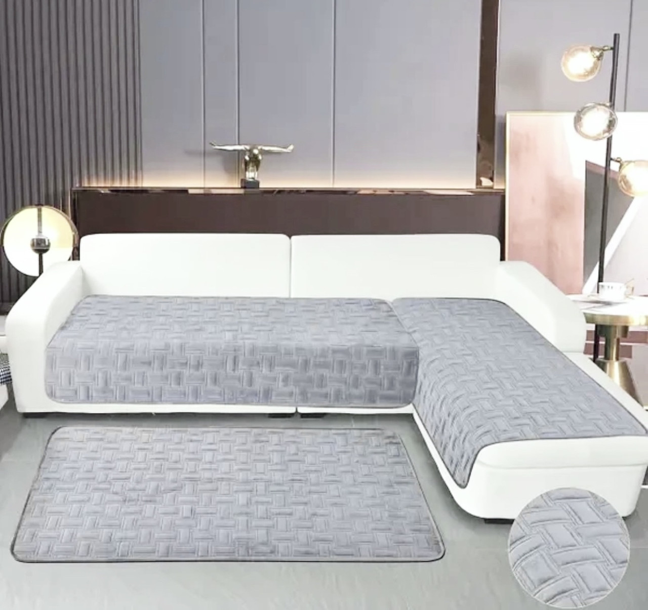 Накидки-дивандеки на кутовий диван, багатофункціональні 3 полотна сірі, фото 1